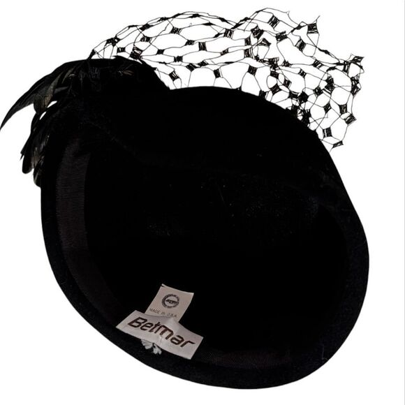 Women\'s antique Betmar black velvet lace &‎ feather hat